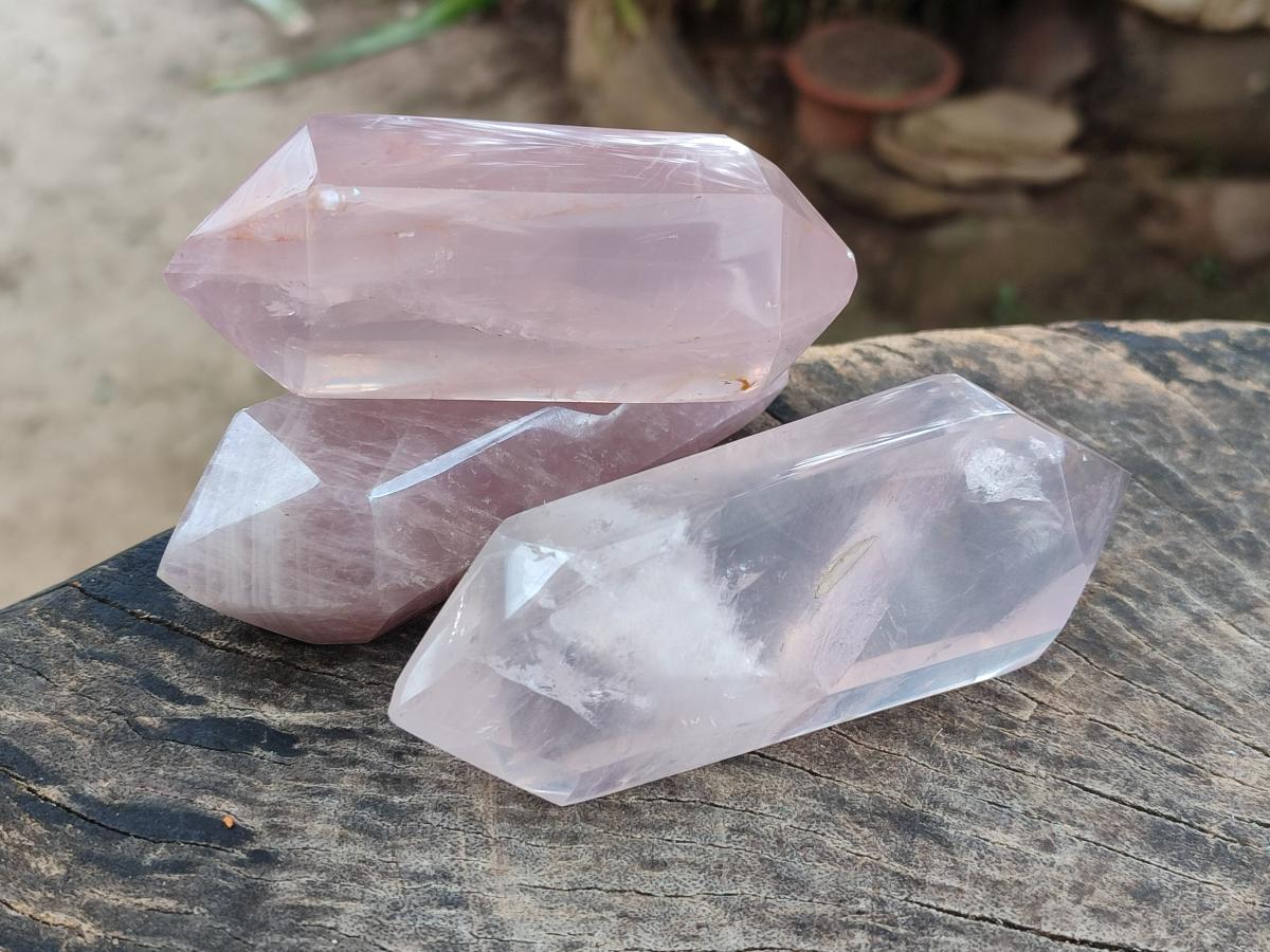 Polished Double Terminated Gemmy Rose Quartz Crystals x 6 From Madagascar - Toprock Gemstones and Minerals 