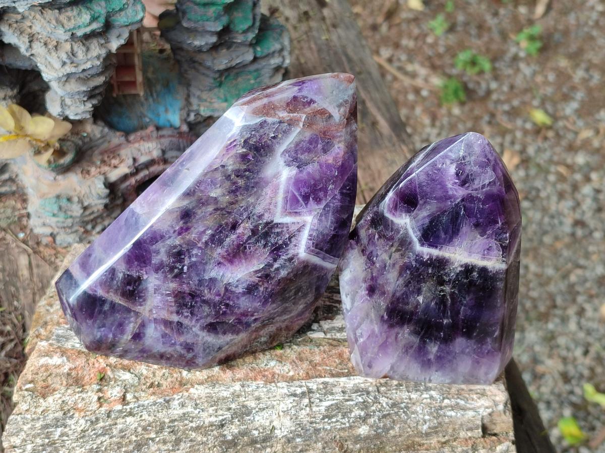 Polished Chevron Amethyst Display Crystals x 2 From Zambia - Toprock Gemstones and Minerals 