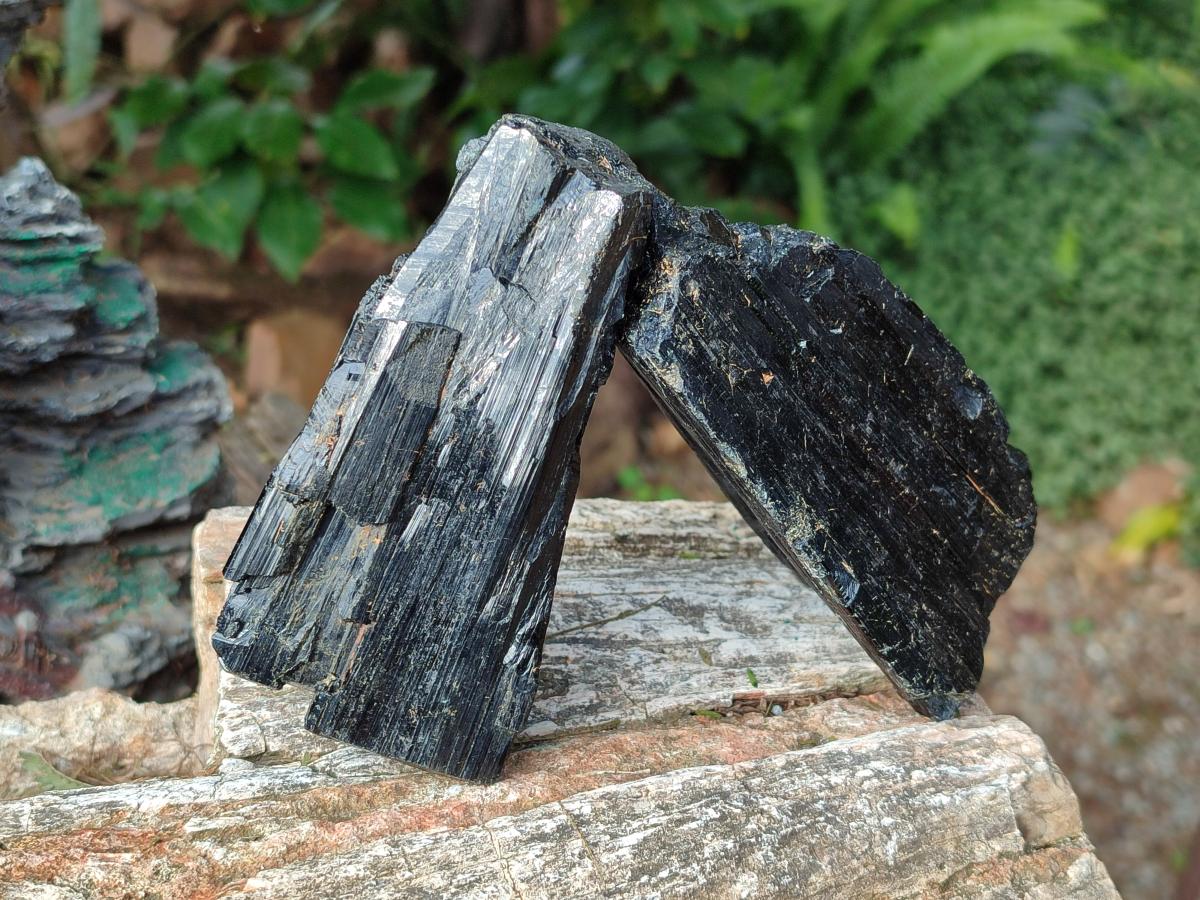 Natural Schorl Black Tourmaline Specimens x 3 From Khorigan, Namibia - Toprock Gemstones and Minerals 
