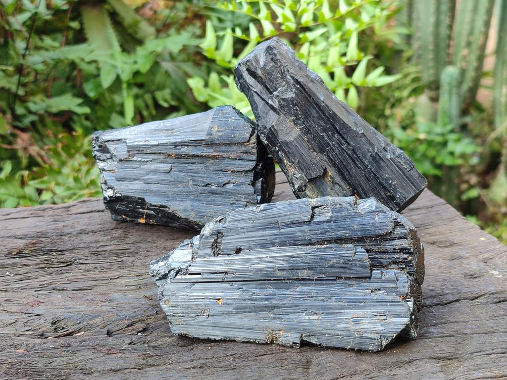 Natural Schorl Black Tourmaline Specimens x 3 From Khorigan, Namibia - Toprock Gemstones and Minerals 