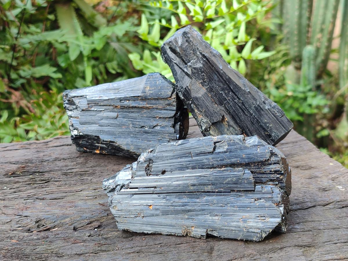 Natural Schorl Black Tourmaline Specimens x 3 From Khorigan, Namibia - Toprock Gemstones and Minerals 