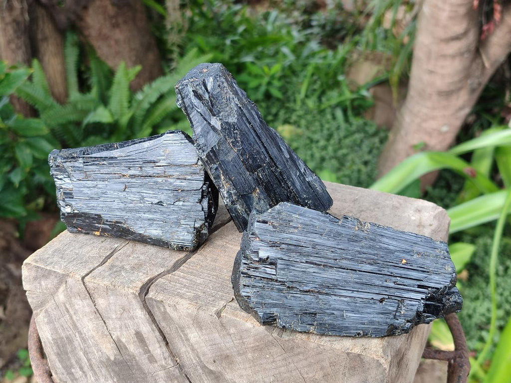 Natural Schorl Black Tourmaline Specimens x 3 From Khorigan, Namibia - Toprock Gemstones and Minerals 