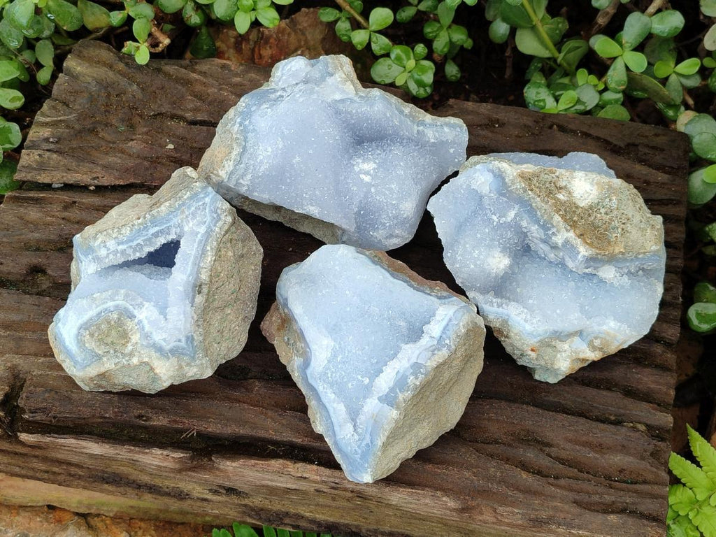 Natural Large Blue Lace Agate Geode Specimens x 4 From Nsanje, Malawi - Toprock Gemstones and Minerals 