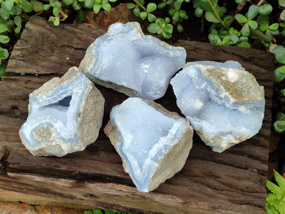 Natural Large Blue Lace Agate Geode Specimens x 4 From Nsanje, Malawi - Toprock Gemstones and Minerals 