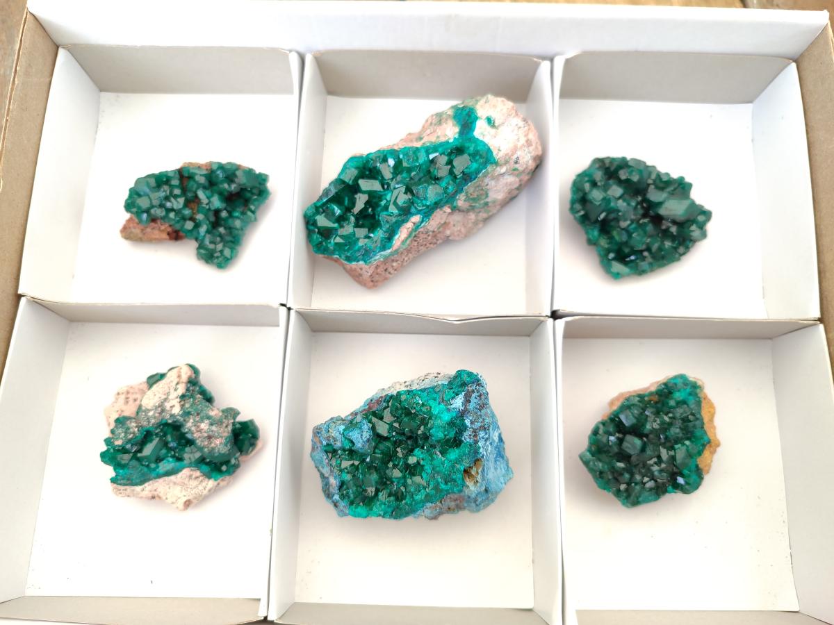 Natural Dioptase on Dolomite Specimens Some with Chrysocolla x 6 From Likasi, Congo - Toprock Gemstones and Minerals 