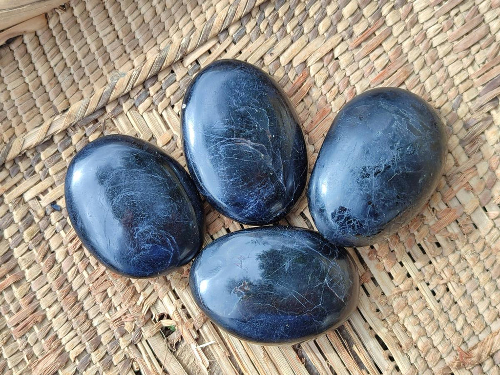 Polished Black Tourmaline Galets x 24 From Madagascar - Toprock Gemstones and Minerals 