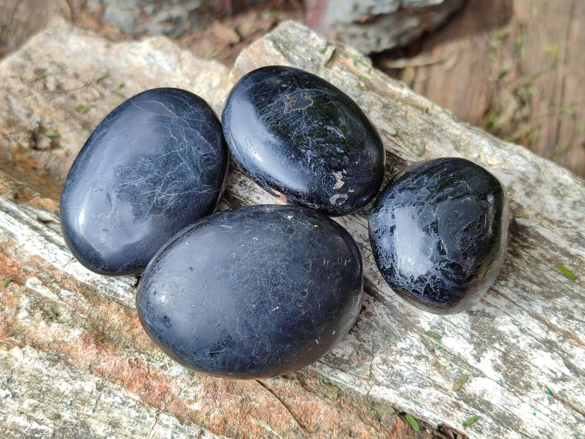 Polished Black Tourmaline Galets x 24 From Madagascar - Toprock Gemstones and Minerals 