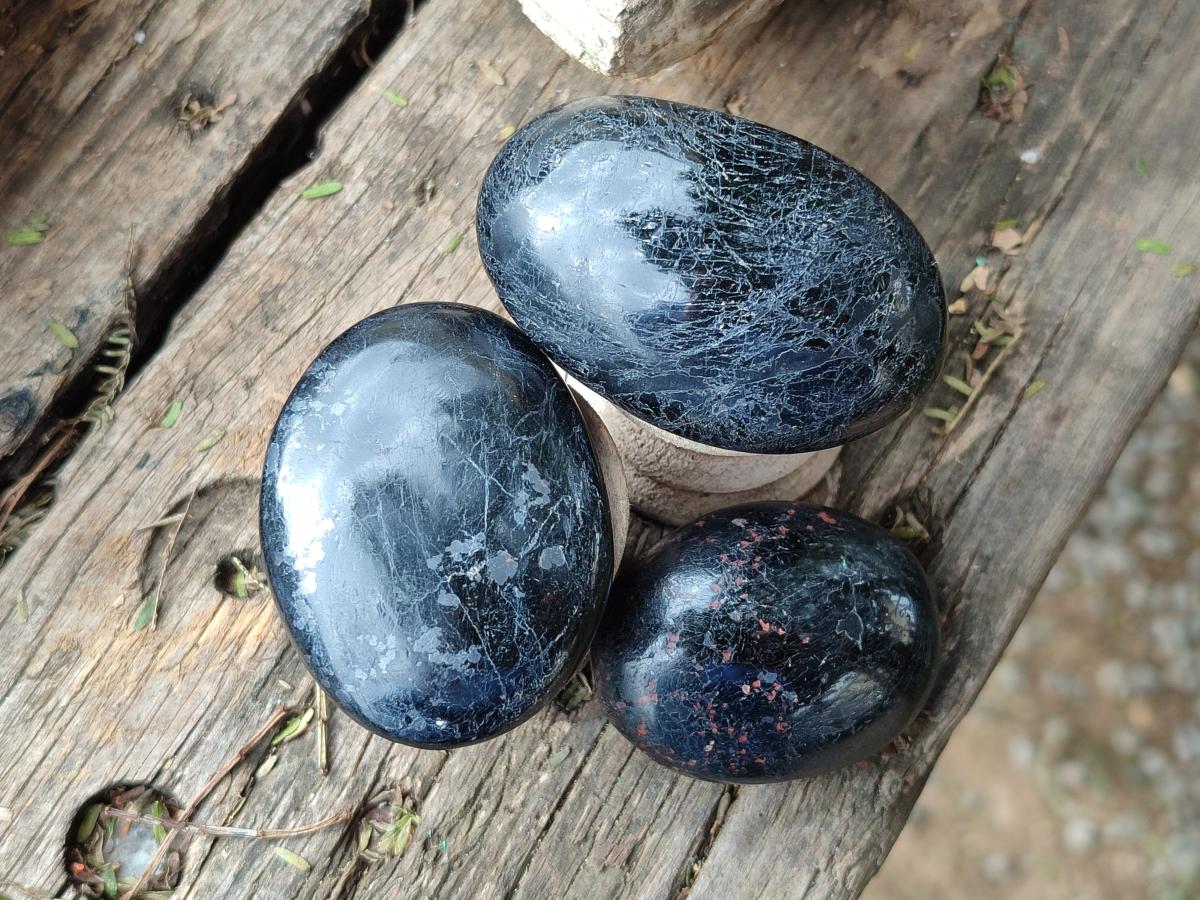 Polished Black Tourmaline Galets x 24 From Madagascar - Toprock Gemstones and Minerals 