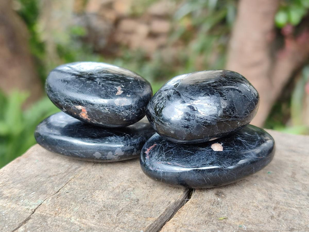 Polished Black Tourmaline Galets x 24 From Madagascar - Toprock Gemstones and Minerals 