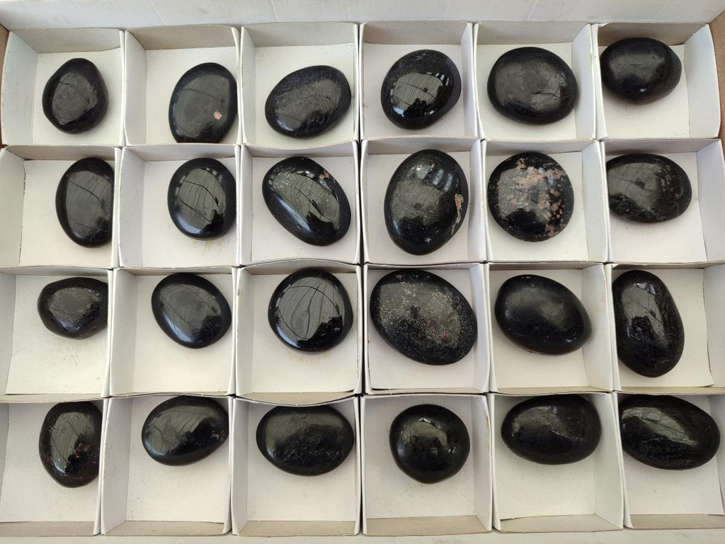 Polished Black Tourmaline Galets x 24 From Madagascar - Toprock Gemstones and Minerals 