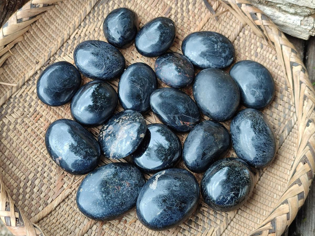Polished Black Tourmaline Galets x 24 From Madagascar - Toprock Gemstones and Minerals 