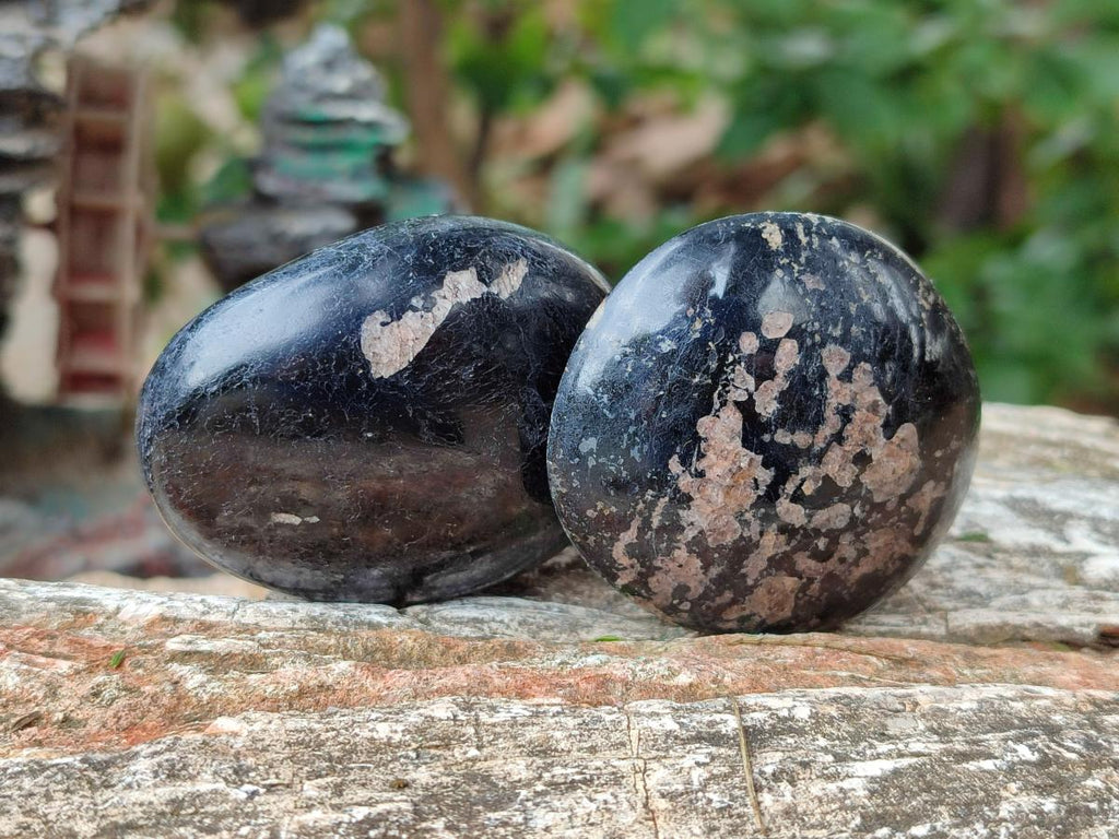 Polished Black Tourmaline Galets x 24 From Madagascar - Toprock Gemstones and Minerals 