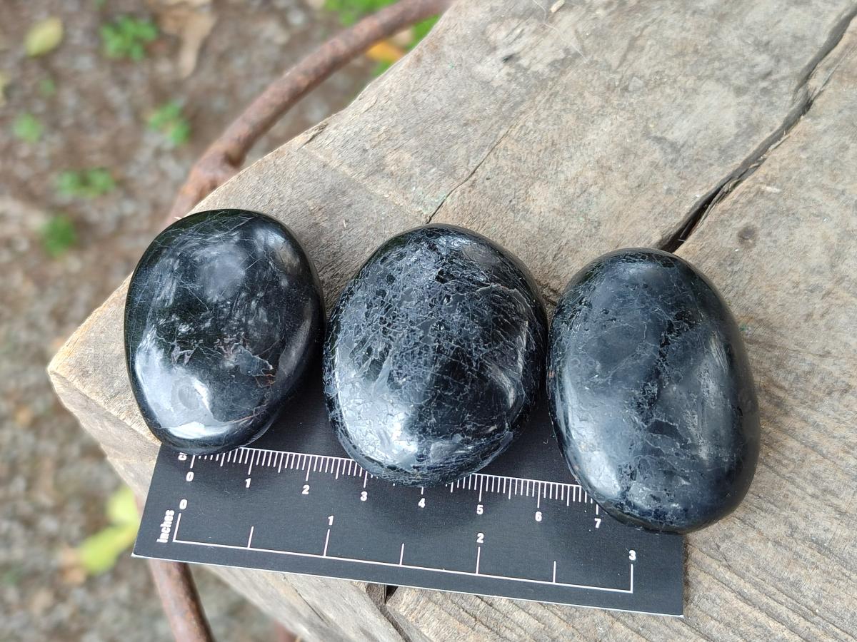 Polished Black Tourmaline Galets x 24 From Madagascar - Toprock Gemstones and Minerals 
