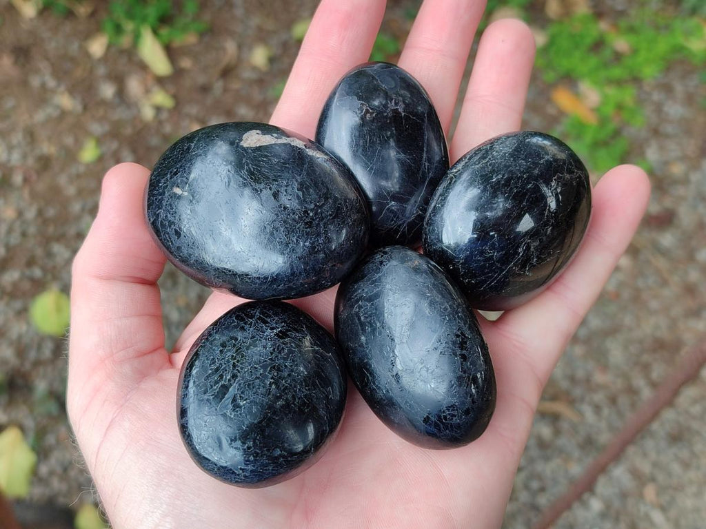 Polished Black Tourmaline Galets x 24 From Madagascar - Toprock Gemstones and Minerals 