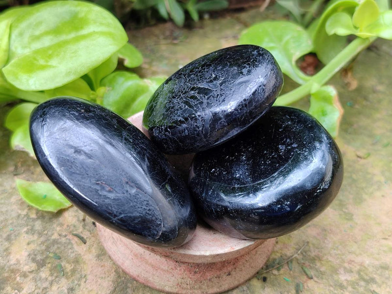 Polished Black Tourmaline Galets x 24 From Madagascar - Toprock Gemstones and Minerals 