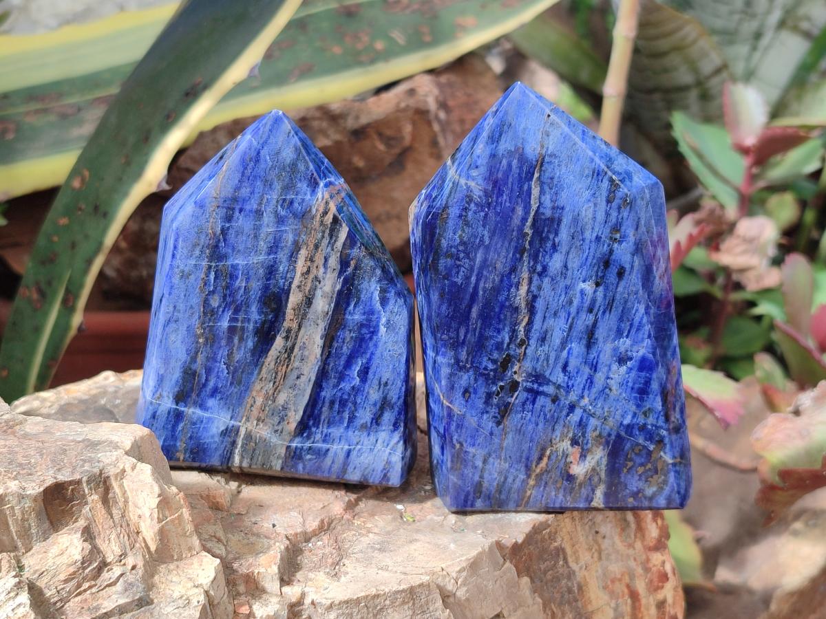 Polished Sodalite Crystal Points with Silver Hematite x 4 From Kunene River, Namibia - Toprock Gemstones and Minerals 