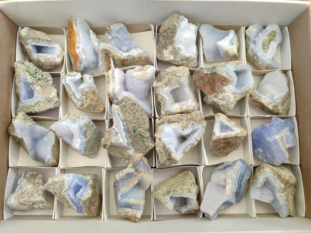 Natural Blue Lace Agate Geode Specimens x 24 From Nsanje, Malawi - Toprock Gemstones and Minerals 