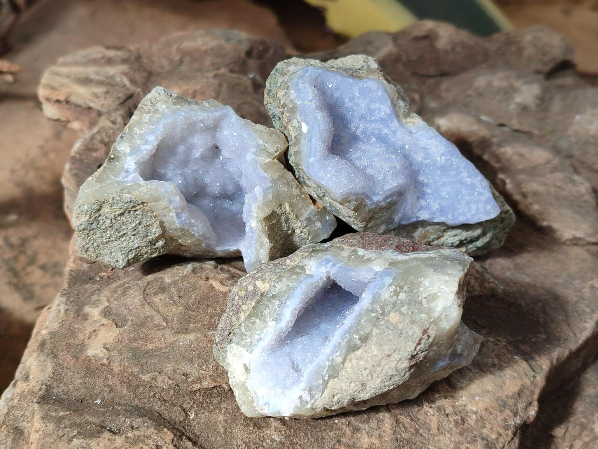 Natural Blue Lace Agate Geode Specimens x 24 From Nsanje, Malawi - Toprock Gemstones and Minerals 