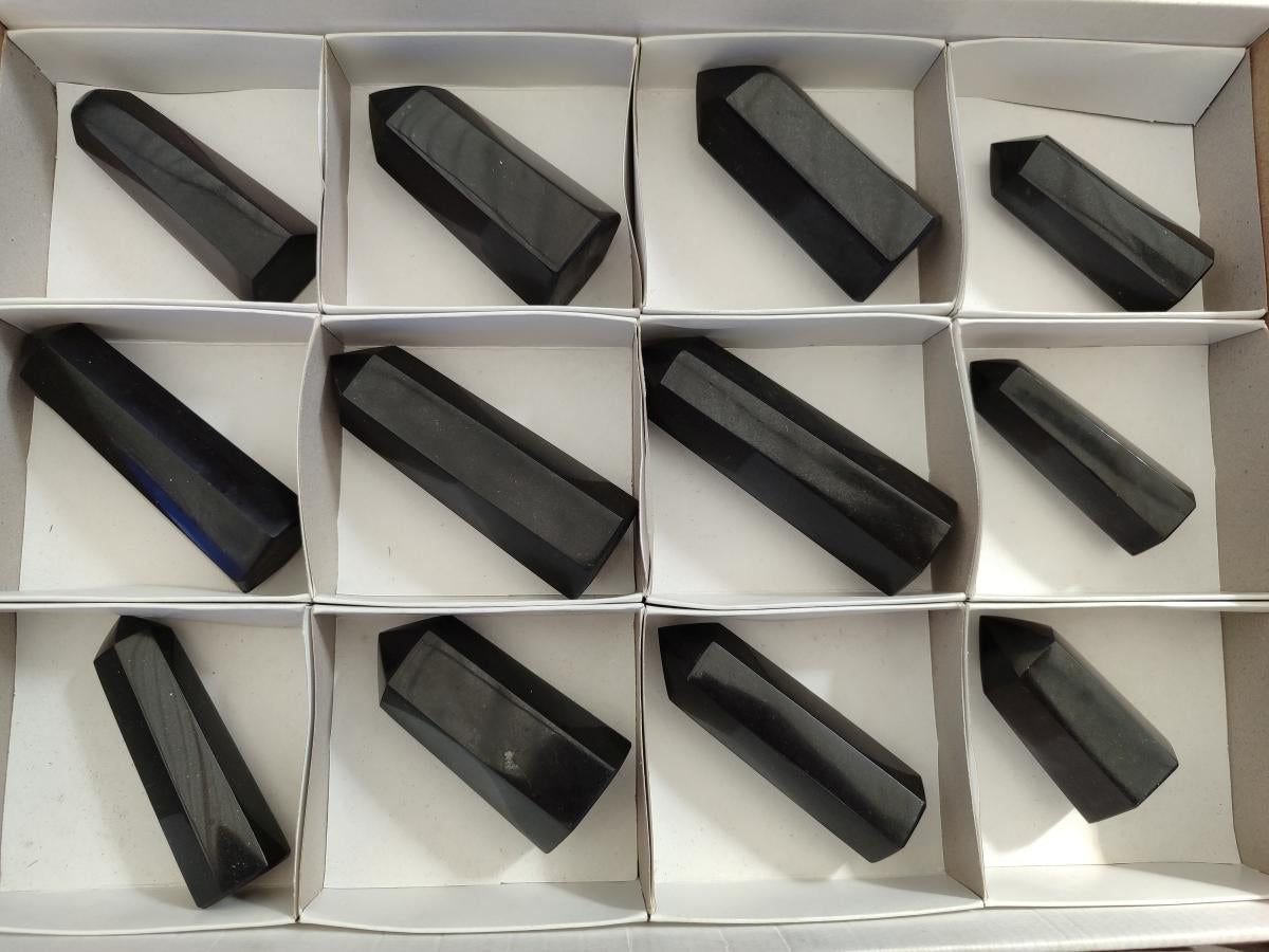 Polished Black Basalt Display Crystals x 12 From Madagascar - Toprock Gemstones and Minerals 
