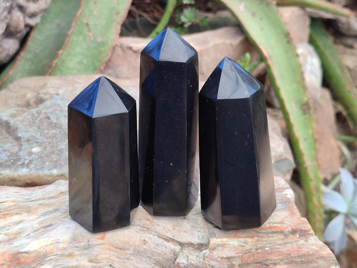 Polished Black Basalt Display Crystals x 12 From Madagascar - Toprock Gemstones and Minerals 