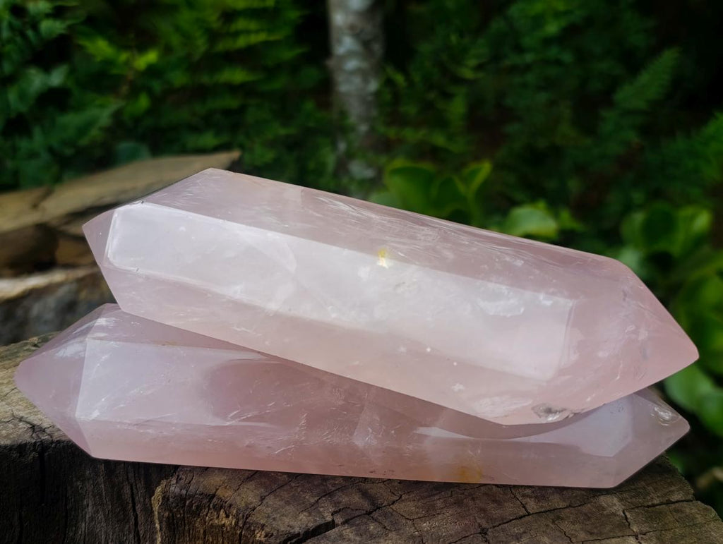 Polished Large Double Terminated Gemmy Rose Quartz Crystals x 2 From Madagascar - Toprock Gemstones and Minerals 