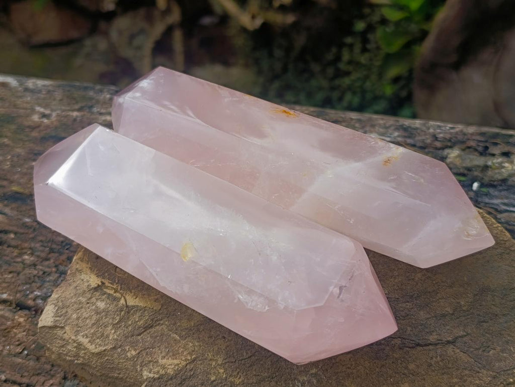 Polished Large Double Terminated Gemmy Rose Quartz Crystals x 2 From Madagascar - Toprock Gemstones and Minerals 