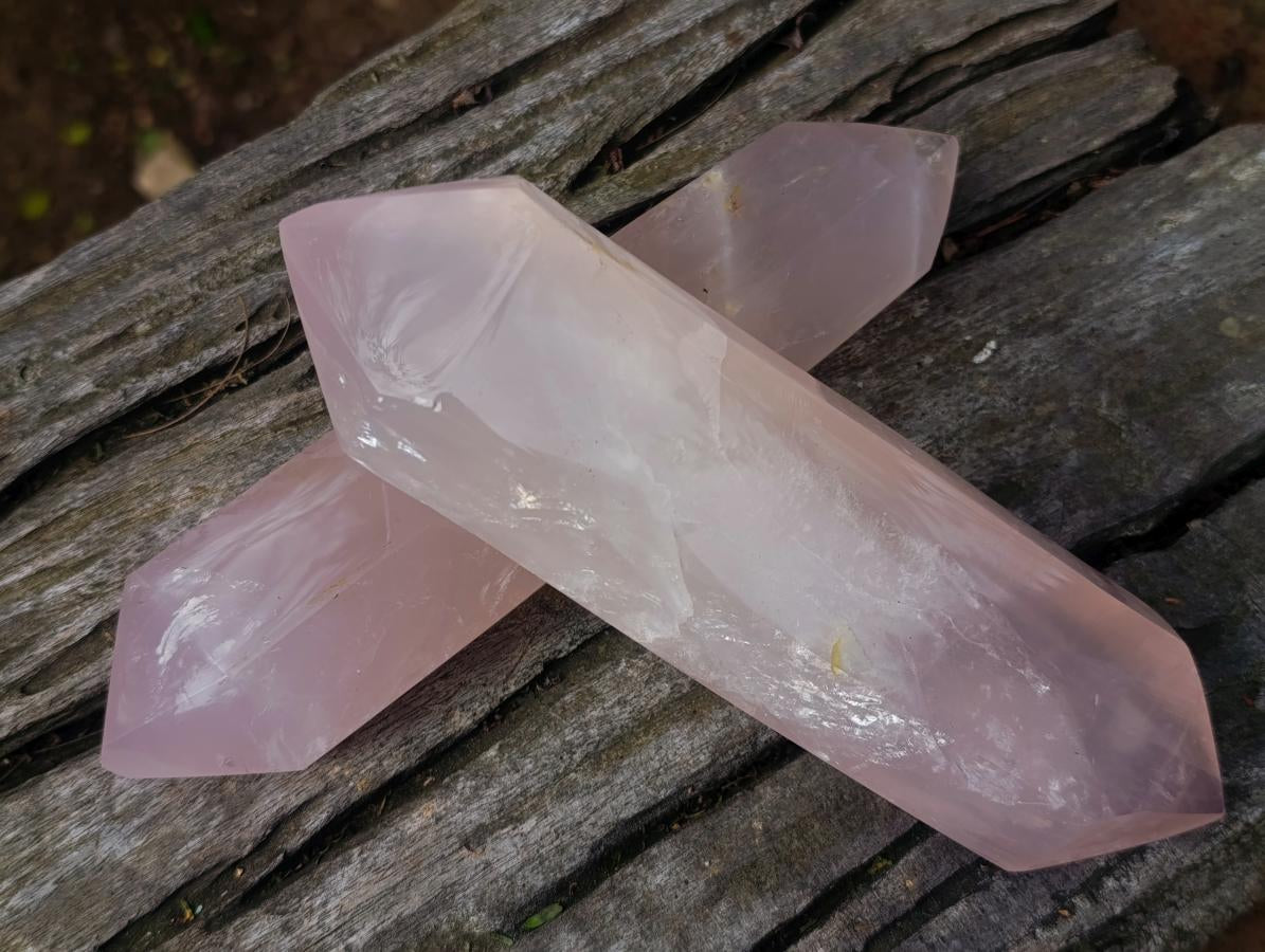 Polished Large Double Terminated Gemmy Rose Quartz Crystals x 2 From Madagascar - Toprock Gemstones and Minerals 