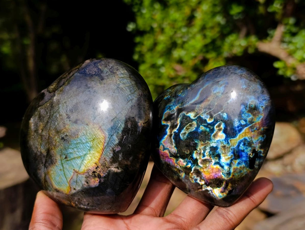 Polished Labradorite Hearts x 3 From Madagascar - Toprock Gemstones and Minerals 