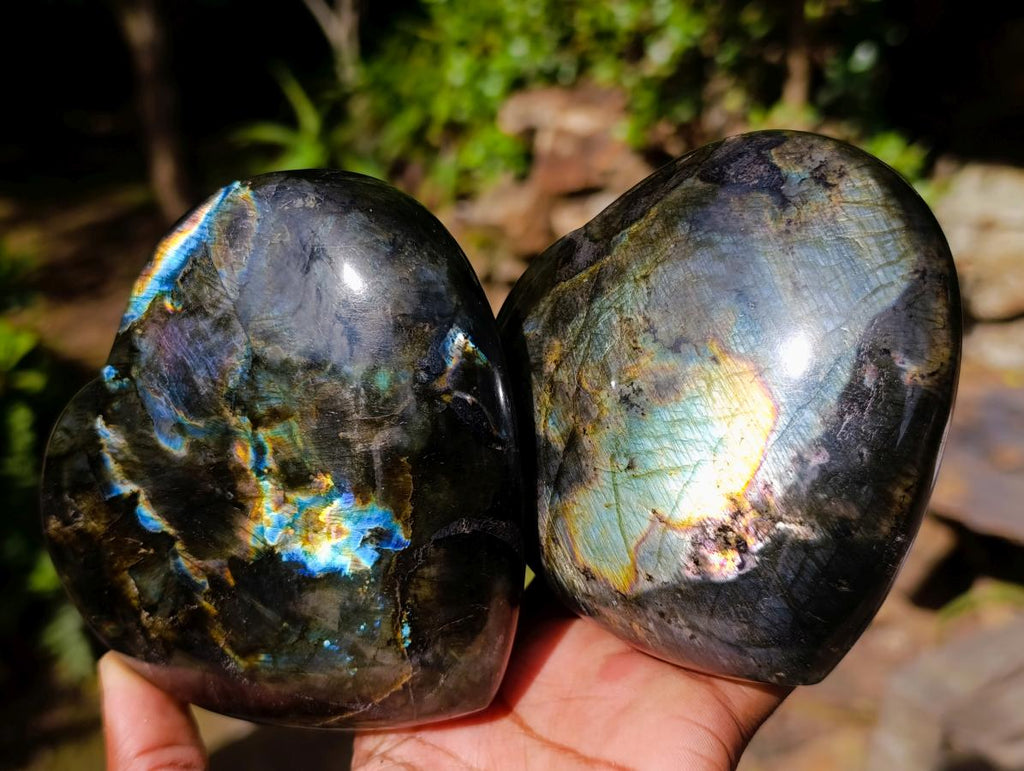 Polished Labradorite Hearts x 3 From Madagascar - Toprock Gemstones and Minerals 