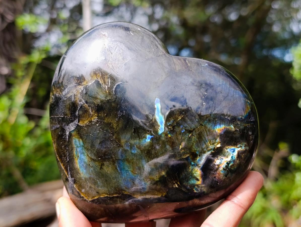Polished Labradorite Hearts x 3 From Madagascar - Toprock Gemstones and Minerals 