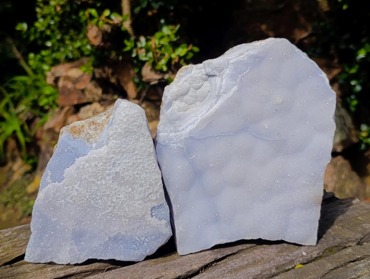 Natural Blue Lace Agate Crystalline Plate Specimens x 2 From Namibia - Toprock Gemstones and Minerals 