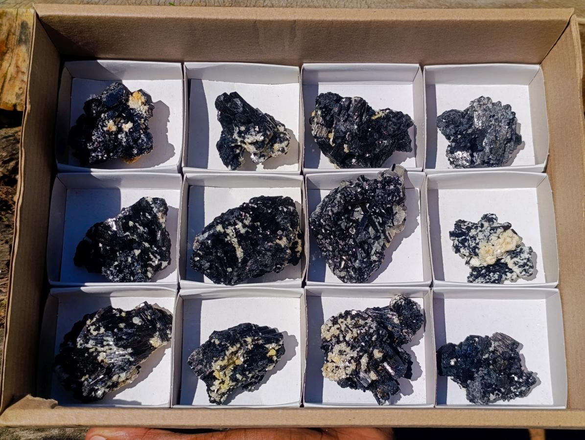 Natural Schorl Black Tourmaline with Feldspar Specimens x 12 From Erongo, Namibia - Toprock Gemstones and Minerals 