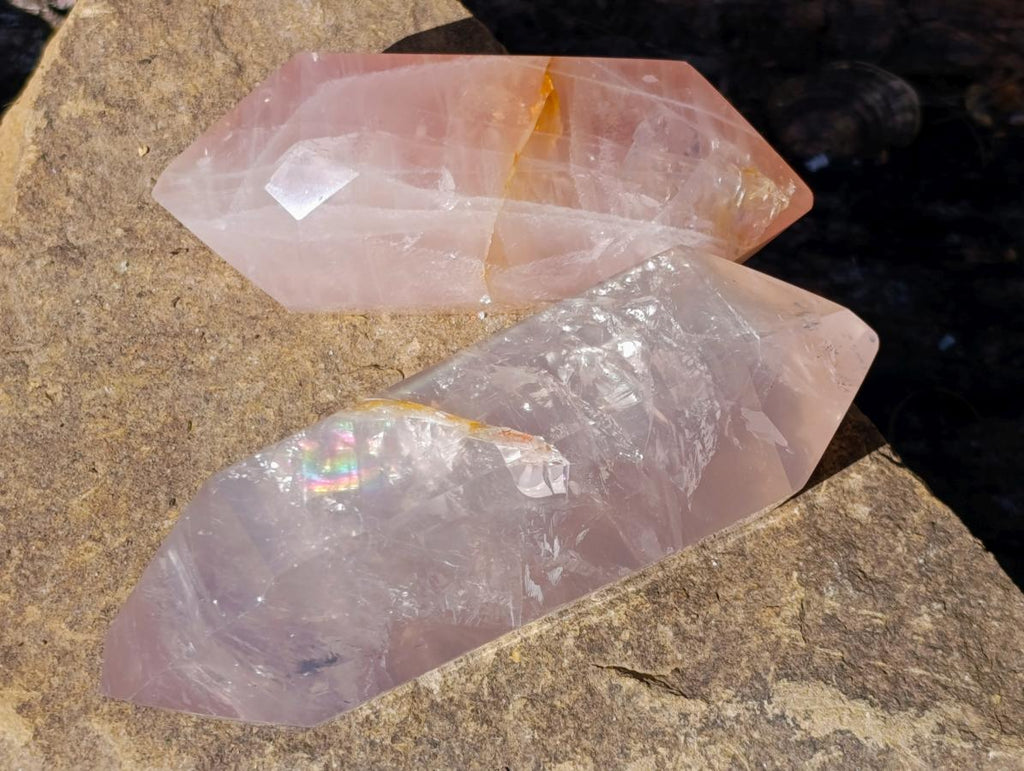 Polished Double Terminated Gemmy Rose Quartz Crystals x 6 From Madagascar - Toprock Gemstones and Minerals 