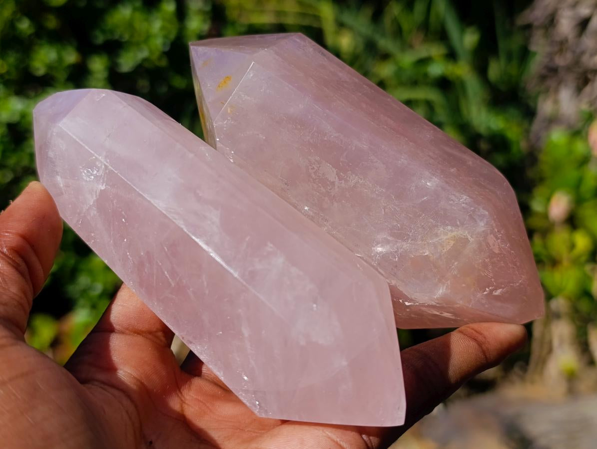 Polished Double Terminated Gemmy Rose Quartz Crystals x 6 From Madagascar - Toprock Gemstones and Minerals 