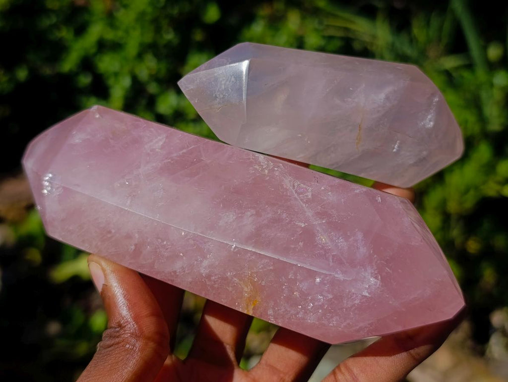 Polished Double Terminated Gemmy Rose Quartz Crystals x 6 From Madagascar - Toprock Gemstones and Minerals 