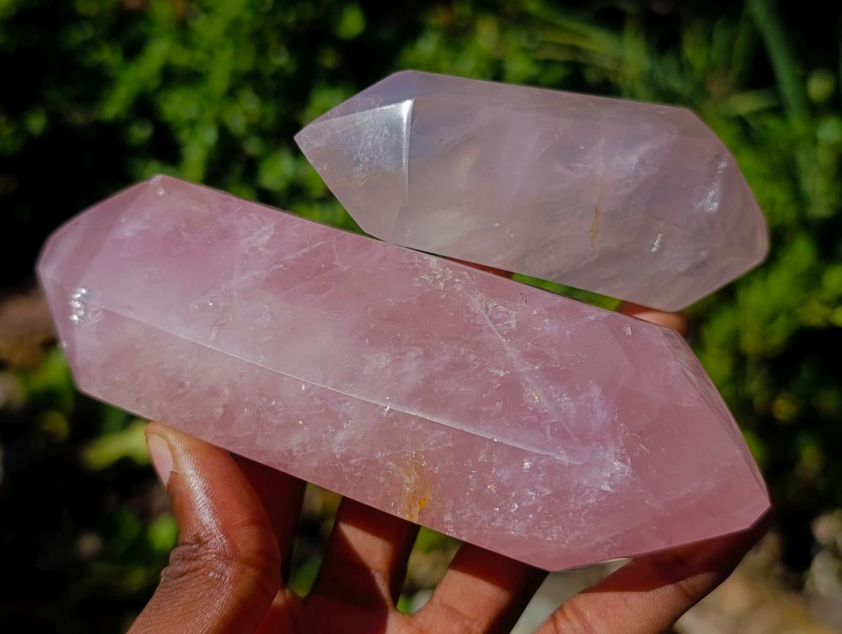 Polished Double Terminated Gemmy Rose Quartz Crystals x 6 From Madagascar - Toprock Gemstones and Minerals 