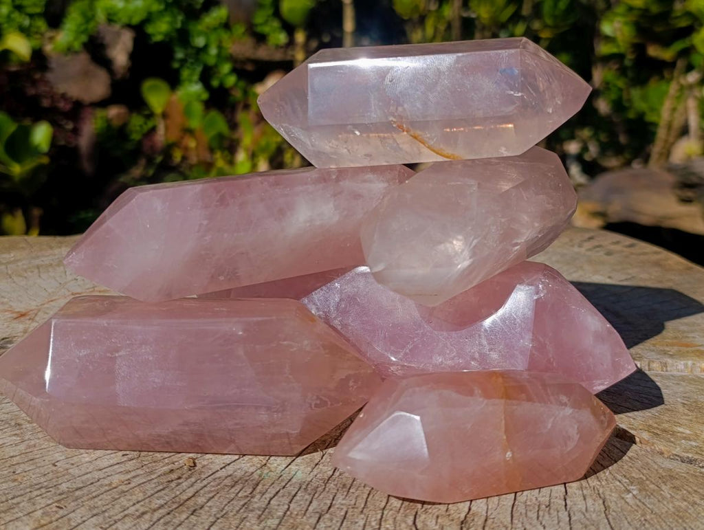 Polished Double Terminated Gemmy Rose Quartz Crystals x 6 From Madagascar - Toprock Gemstones and Minerals 