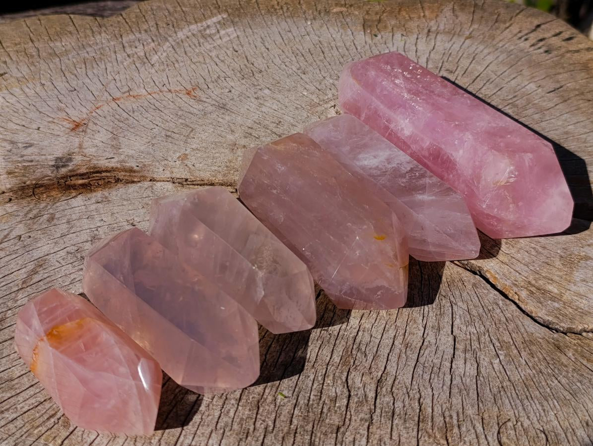 Polished Double Terminated Gemmy Rose Quartz Crystals x 6 From Madagascar - Toprock Gemstones and Minerals 