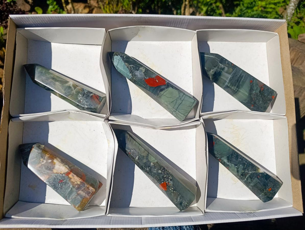 Polished Bloodstone Crystal Points x 6 From Swaziland - Toprock Gemstones and Minerals 