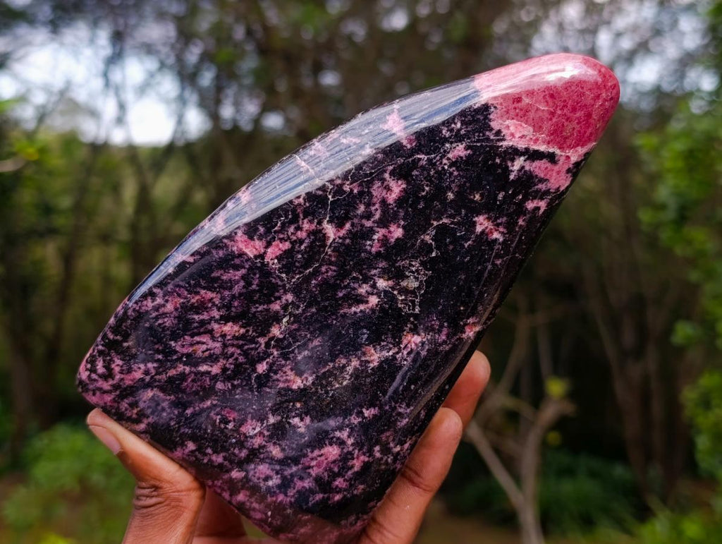 Polished Rhodonite Standing Display Piece x 1 From Ambindavato, Madagascar - Toprock Gemstones and Minerals 