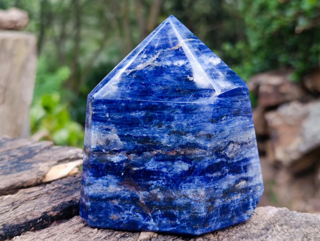 Polished Sodalite Crystal Points with Silver Hematite x 3 From Kunene River, Namibia - Toprock Gemstones and Minerals 