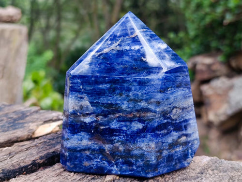 Polished Sodalite Crystal Points with Silver Hematite x 3 From Kunene River, Namibia - Toprock Gemstones and Minerals 