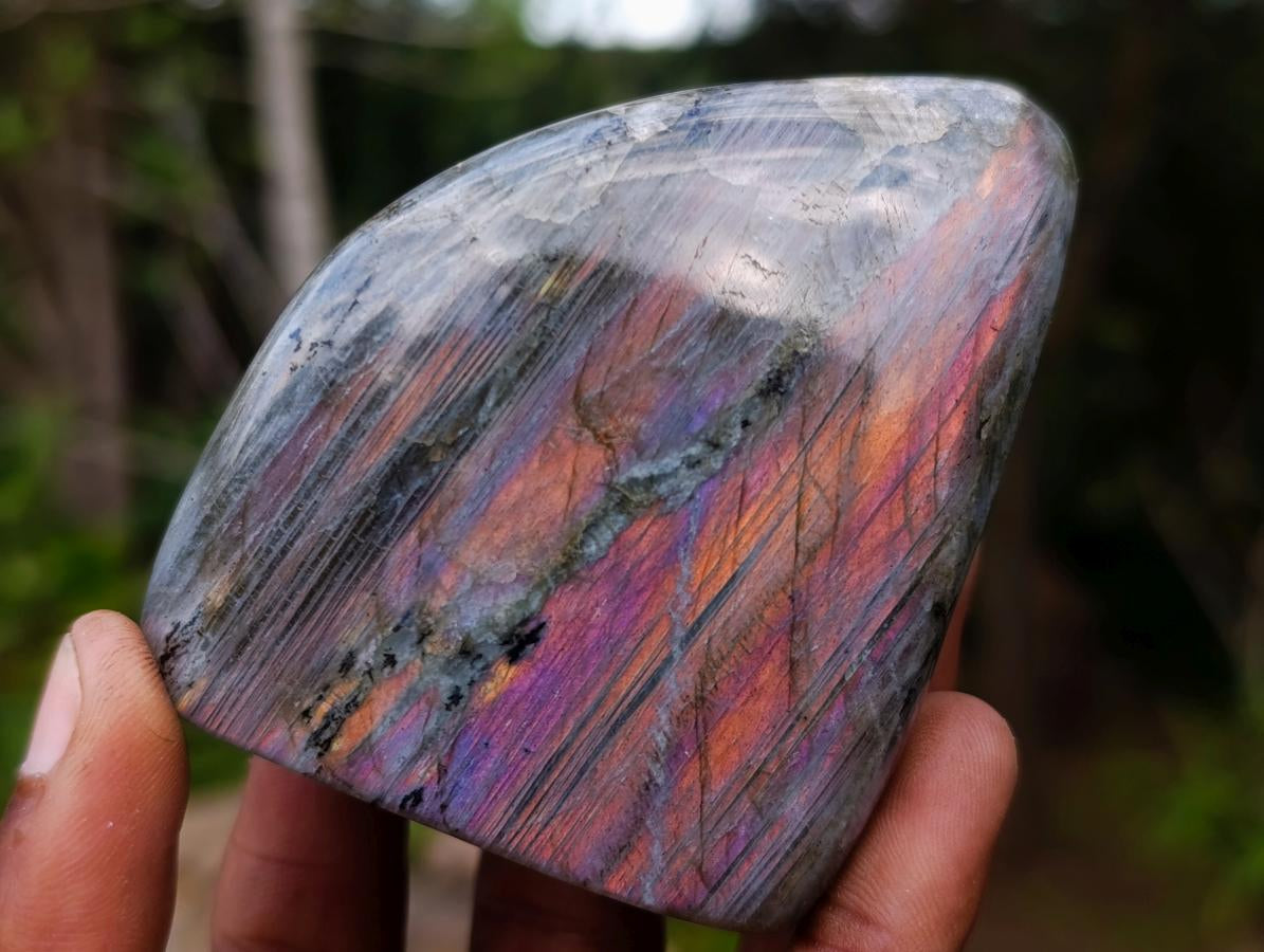 Polished Rare Purple Sunset Flash Labradorite Standing Display Pieces x 6 From Madagascar - Toprock Gemstones and Minerals 