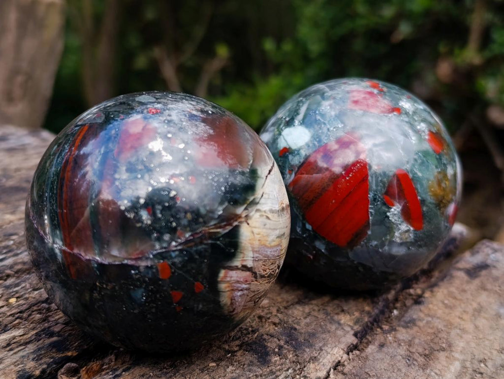 Polished Bloodstone Spheres x 2 From Swaziland - Toprock Gemstones and Minerals 