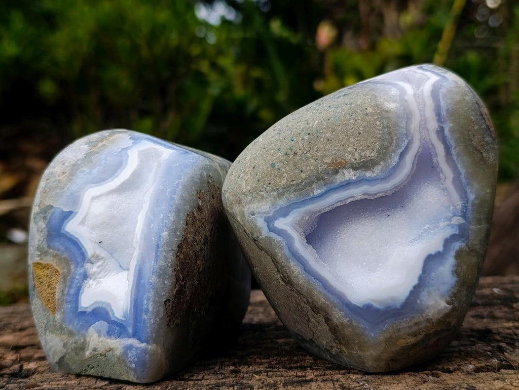 Polished Blue Lace Agate Standing Display Pieces x 2 From Nsanje, Malawi - Toprock Gemstones and Minerals 