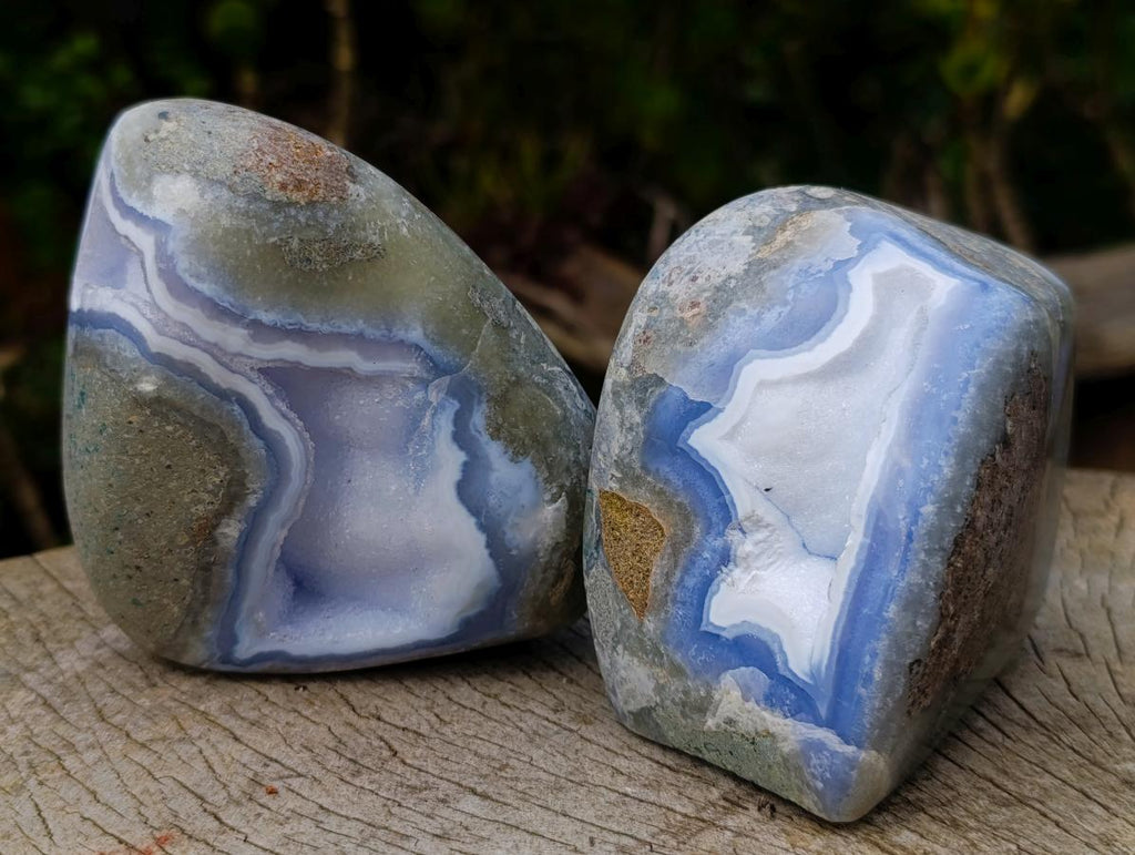 Polished Blue Lace Agate Standing Display Pieces x 2 From Nsanje, Malawi - Toprock Gemstones and Minerals 