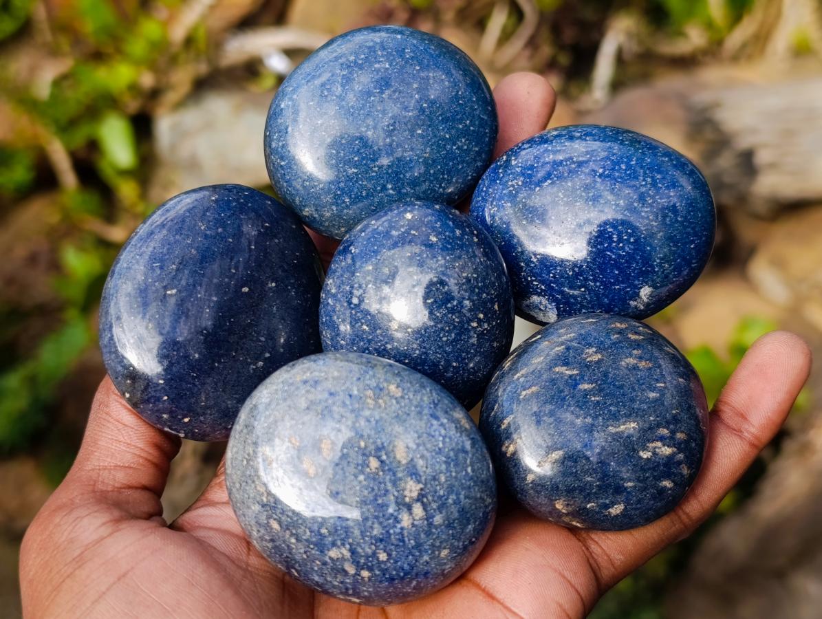Polished Blue Lazulite Palm Stones x 35 From Madagascar - Toprock Gemstones and Minerals 