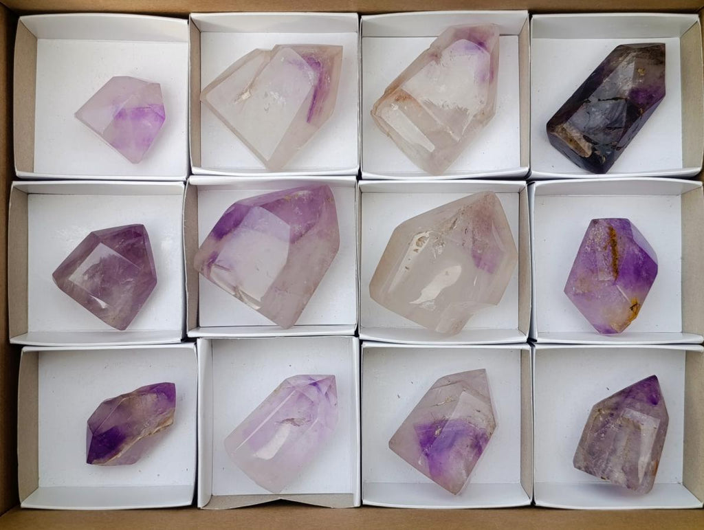 Polished Window Amethyst Crystals x 12 From Akansobe, Madagascar - Toprock Gemstones and Minerals 