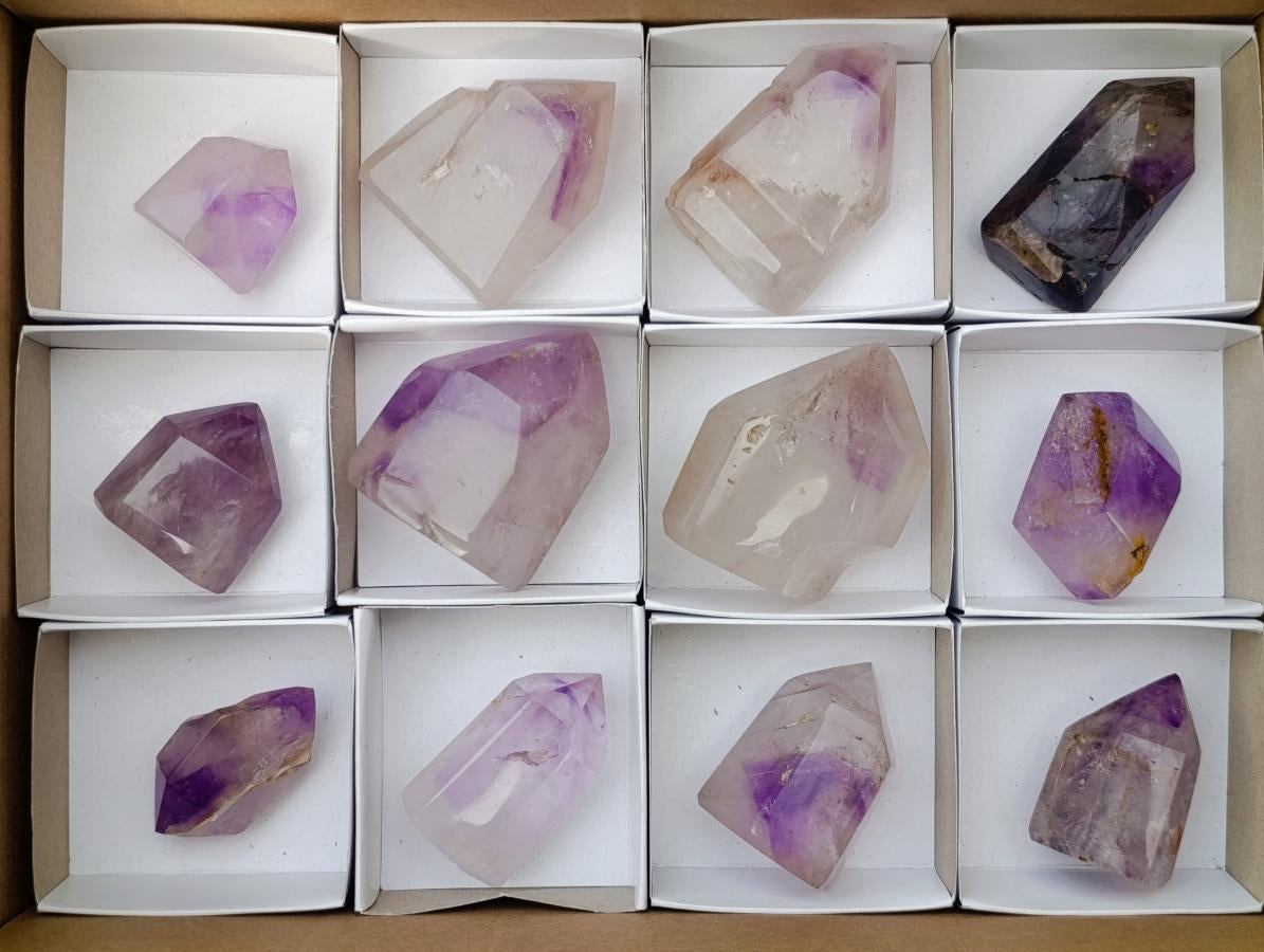 Polished Window Amethyst Crystals x 12 From Akansobe, Madagascar - Toprock Gemstones and Minerals 