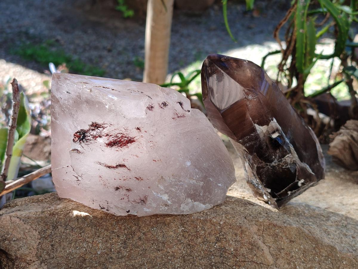 Half Polished Smokey Quartz Floater Crystals x 2 From Mulanje, Malawi - Toprock Gemstones and Minerals 